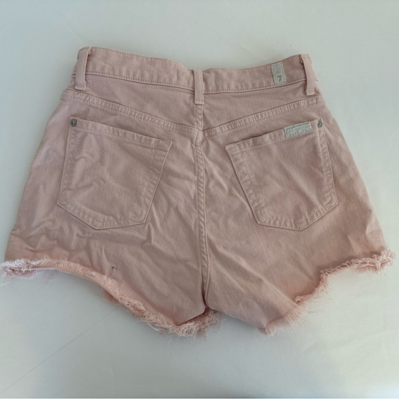 7 For All Mankind High Waist Shorts Womens Pink Cut Off 5 Pocket Raw Hem - Picture 7 of 7